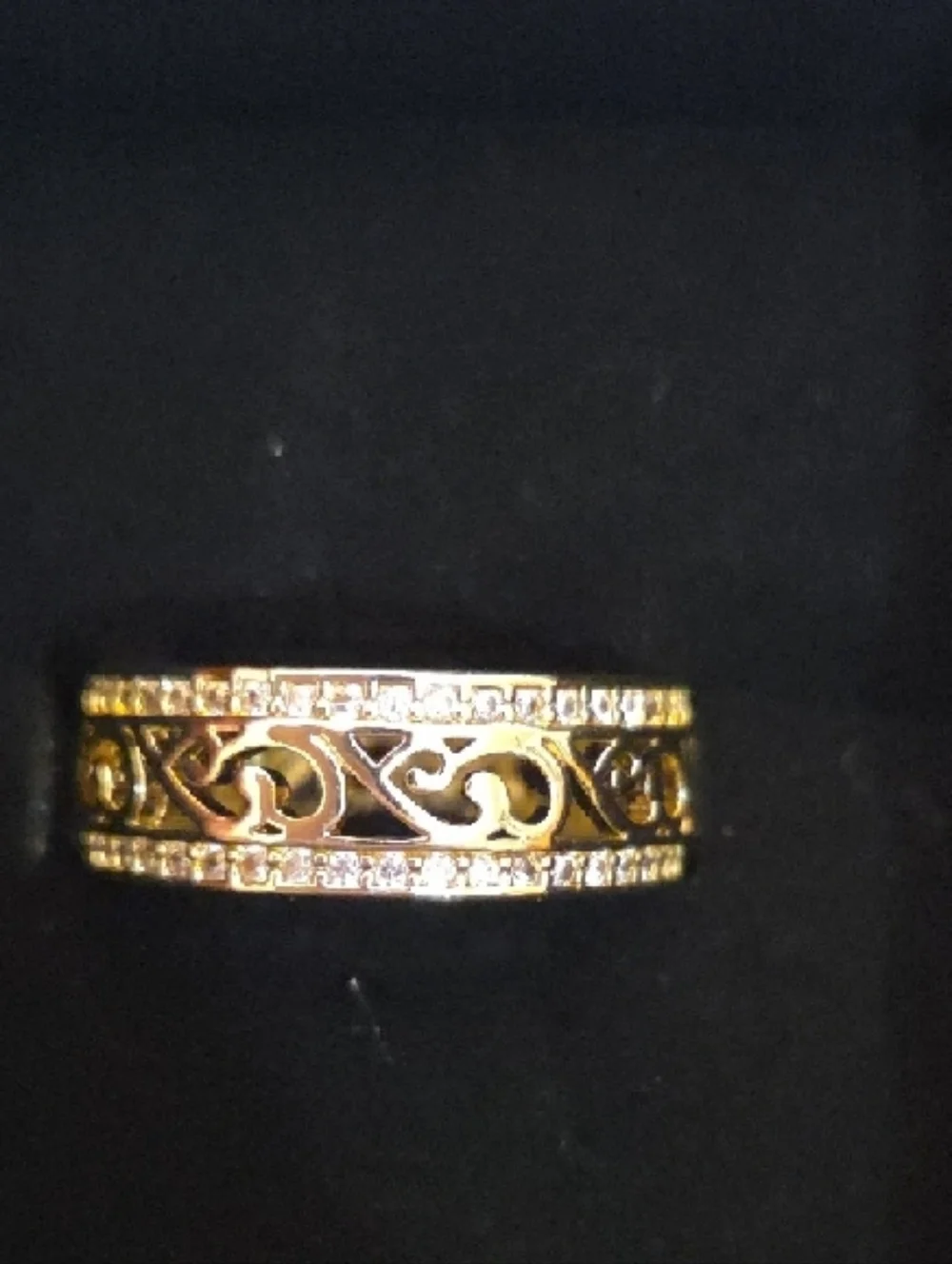 Gold Filigree Scroll Ring with Pavé Crystals - Women's Gold Band Size 6 NIB